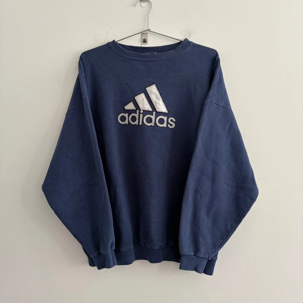 Vintage Adidas Embroidered Logo Navy Blue Sweatshirt Mens XL RN88387